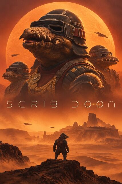 Poster: a helmeted Biddy Blas and two more racers loom over a desert city under a huge orange moon.